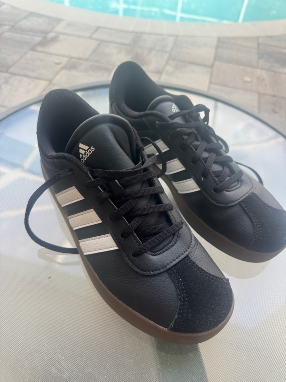 Adidas VL Court 3.0 Black Sneakers with White Stripes and Gum Sole